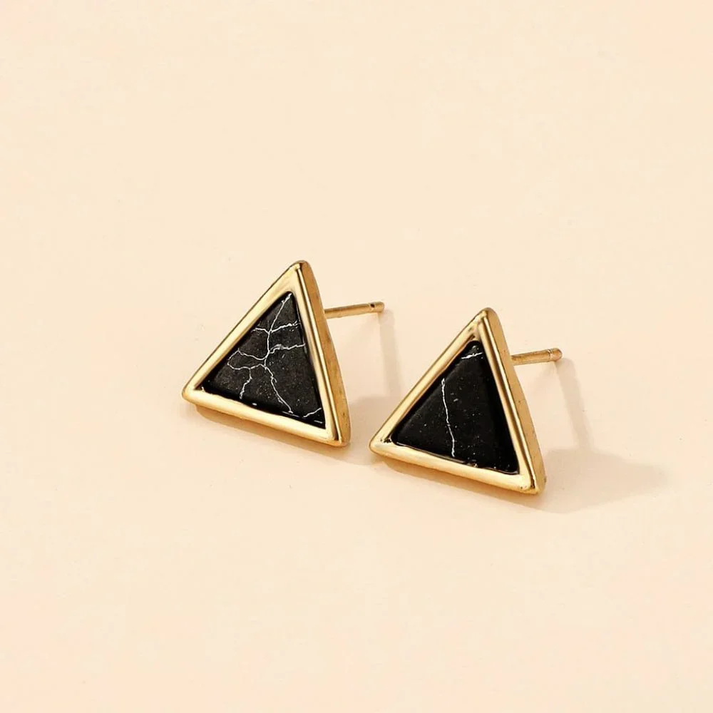 🍑Brand New Pyramid  Earrings With Cracked Black Stone Marble Design Earrings - Picture 2 of 5